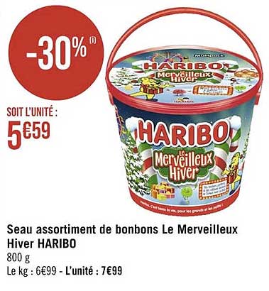 seau assortiment de bonbons le merveilleux hiver haribo