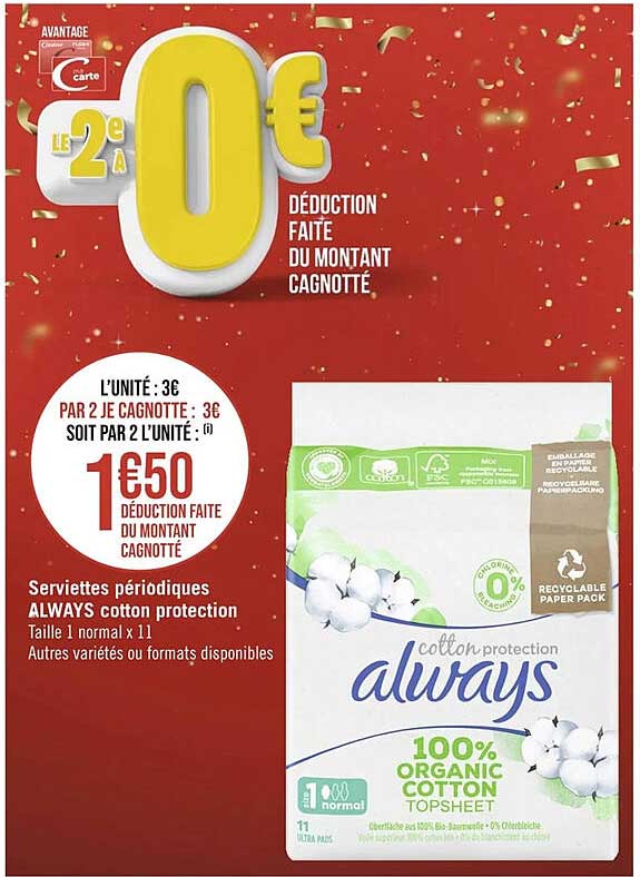 serviettes périodiques always cotton protection