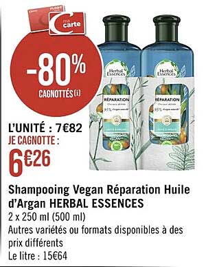 shampooing vegan réparation huile d'argan herbal essences