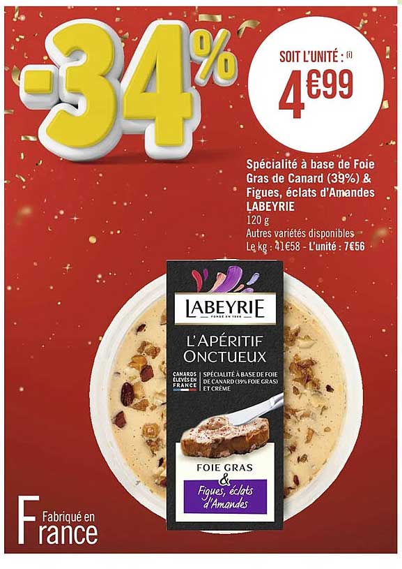 spécialité à base de foie gras de canard (39%) & figues, éclats d'amandes labeyrie