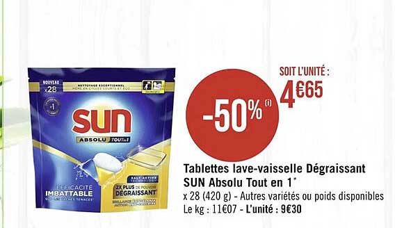 tablettes lave-vaisselle dégraissant sun absolu tout en 1