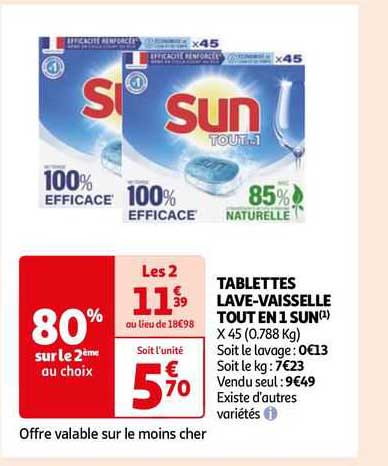 tablettes lave-vaisselle tout en 1 sun