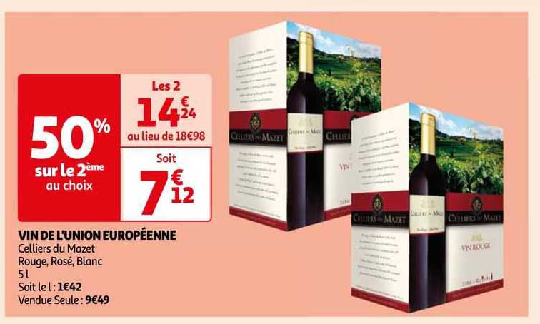 vin de l'union européenne celliers du mazet rouge, rosé, blanc