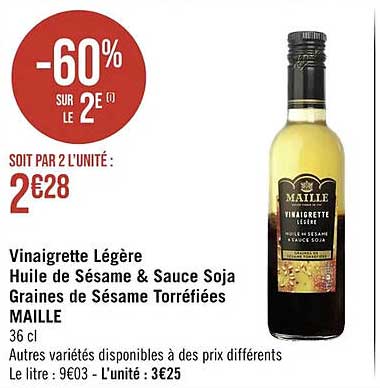 vinaigrette légère huile de sésame & sauce soja graines de sésame torréfiées maille