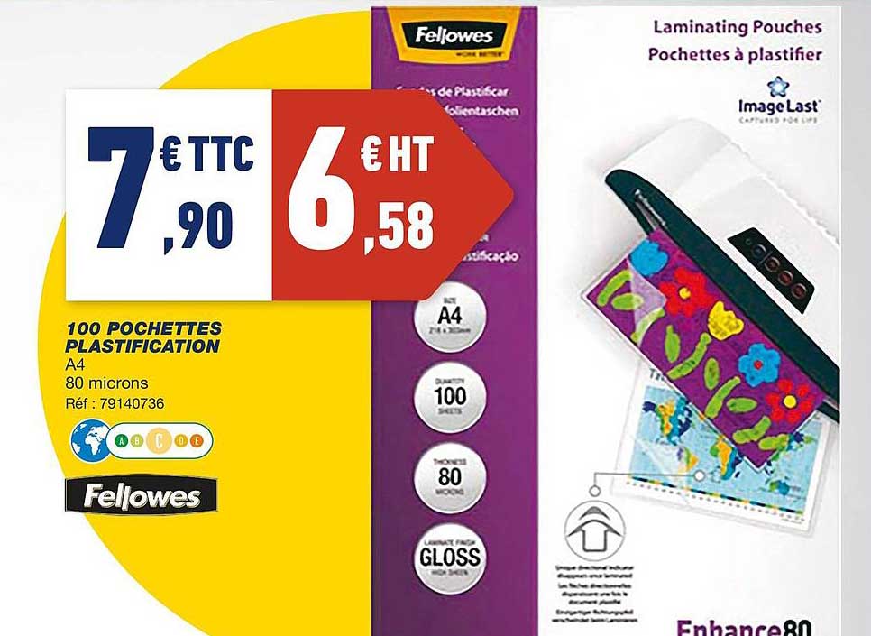 100 pochettes plastification fellowes