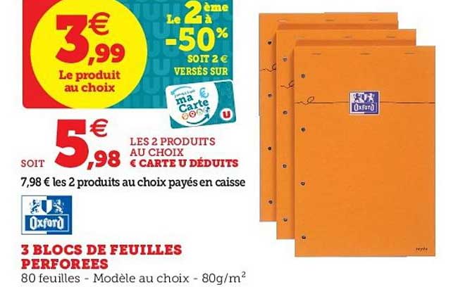 3 Blocs De Feuilles Perforées Oxford