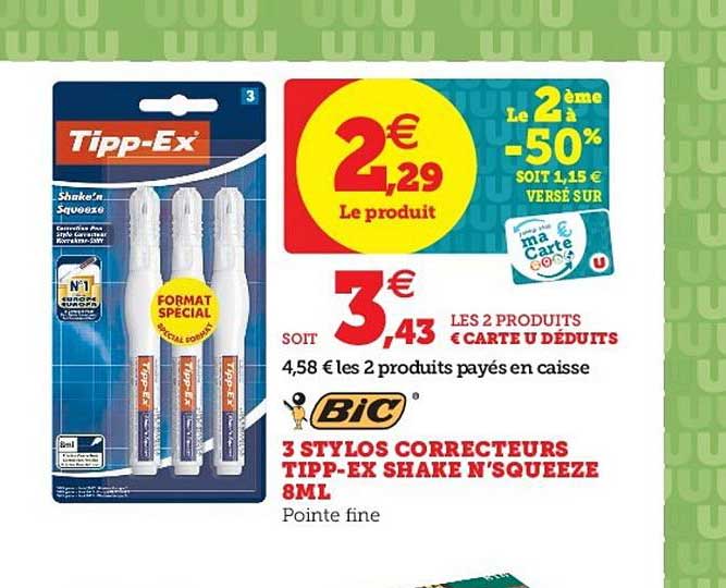 3 stylos correcteurs tipp ex shake n'squeeze 8ml