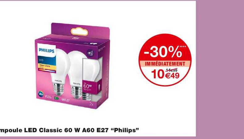 ampoule led classic 60 w a60 e27 "philips"