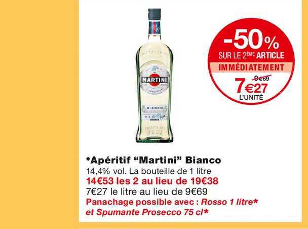 apéritif "martini" bianco -50% sur le 2ème article immédiatement