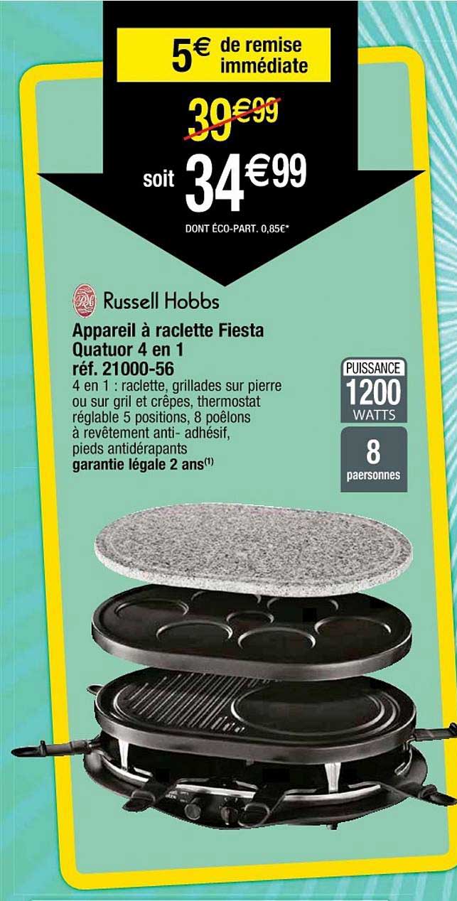 appareil à raclette fiesta quatuor 4 en 1 russell hobbs