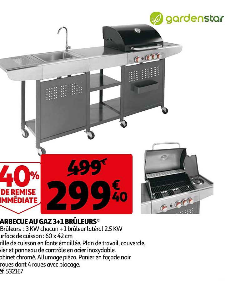 barbecue au gaz 3+1 brûleurs 40% de remise immédiate