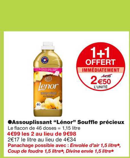 assouplissant "lénor" souffle précieux 1+1 offert immédiatement