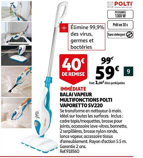 balai vapeur multifonctions polti vaporetto sv220