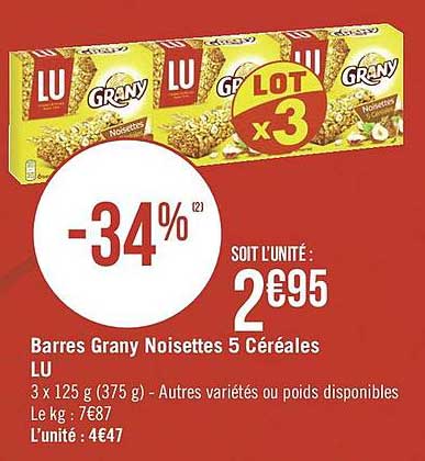 barres grany noisettes 5 céréales lu