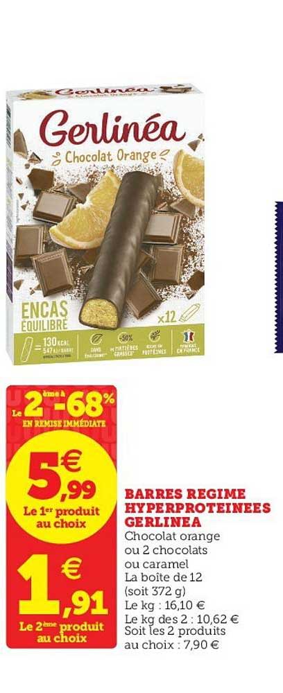 Barres Régime Hyperproteinées Gerlinéa Le 2ème à -68% En Remise Immédiate