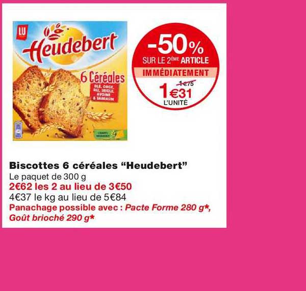 Biscottes 6 Céréales "heudebert" -50% Sur Le 2ème Article Immédiatement