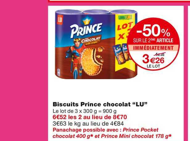biscuits prince chocolat "lu" -50% sur le 2ème article immédiatement