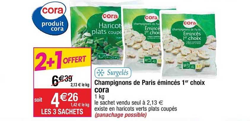 champignons de paris émincés 1er choix cora