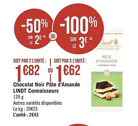 chocolat noir pâte d'amande lindt connaisseurs