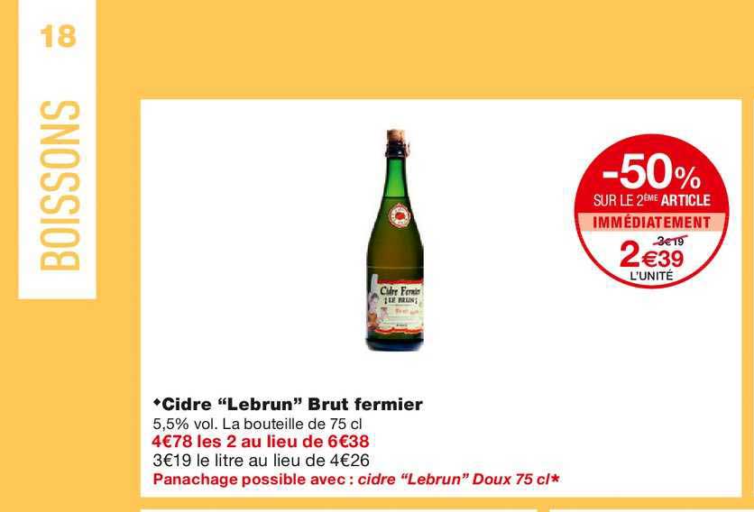 cidre "lebrun" brut fermier -50% sur le 2ème article immédiatement