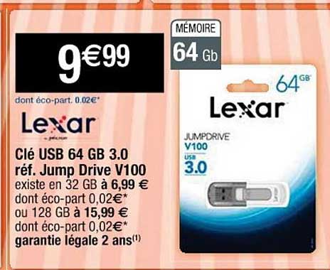 clé usb 64 gb 3.0 jump drive v100 lexar