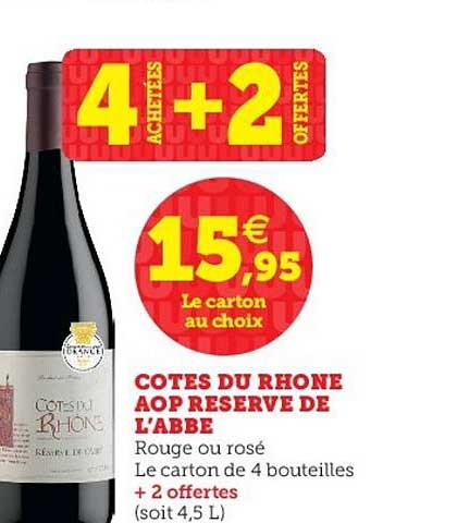 côtes du rhône aop reserve de l'abbe 4 achetées + 2 offertes