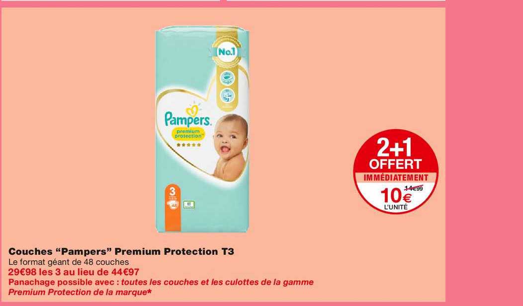 couches "pampers" premium protection t3 2+1 offert immédiatement