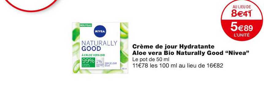 crème de jour hydratante aloe vera bio naturally good "nivea"