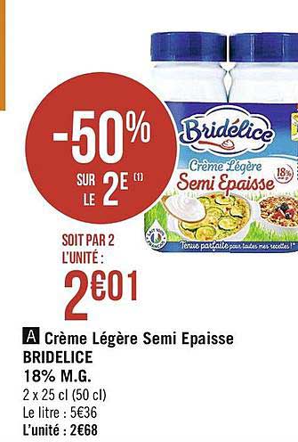crème légère semi épaisse bridélice
