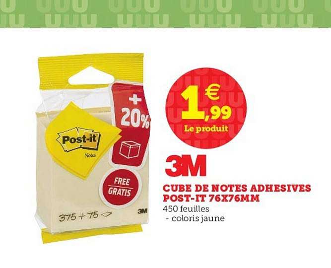 Cube De Notes Adhésives Post It 76x76mm