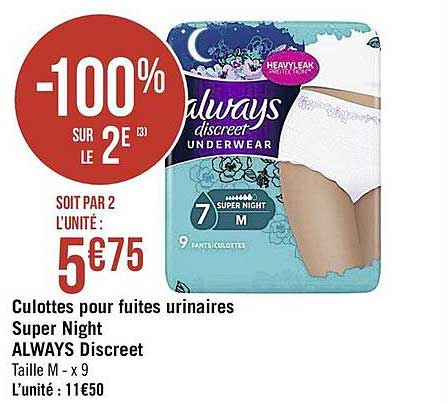 culottes pour fuites urinaires super night always discreet