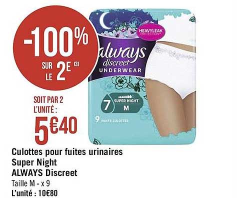culottes pour fuites urinaires super night always discreet