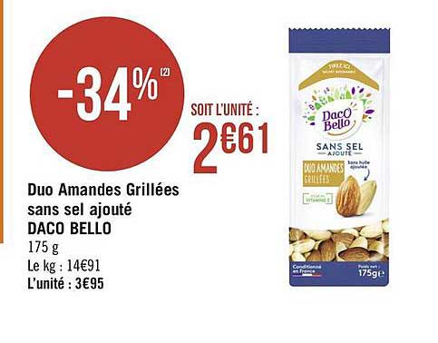 duo amandes grillées sans sel ajouté daco bello