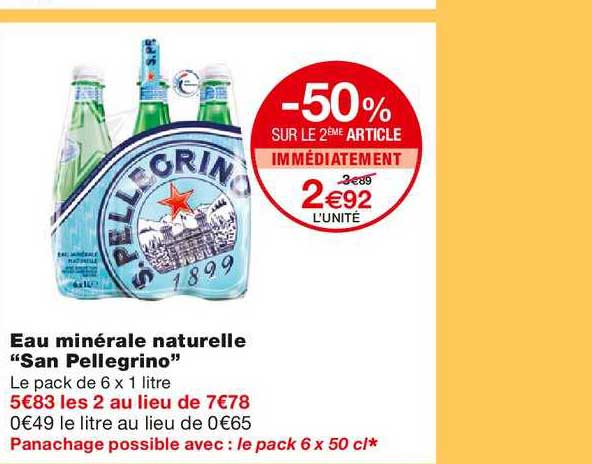 eau minérale naturelle "san pellegrino" -50% sur le 2ème article immédiatement