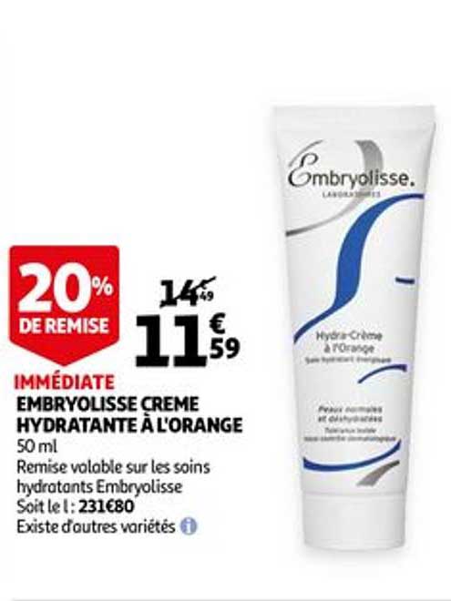 embryolisse crème hydratante à l'orange 20% de remise immédiate