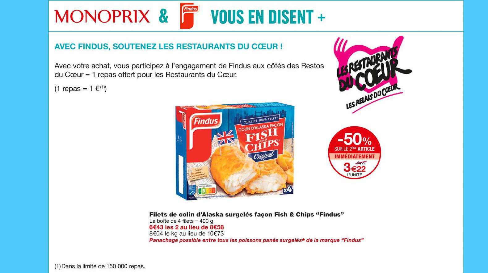 filets de colin d'alaska surgelés façon fish & chips "findus" -50% sur le 2ème article immédiatement