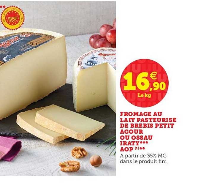 fromage au lait pasteurisé de brebis petit agour ou ossau iraty aop