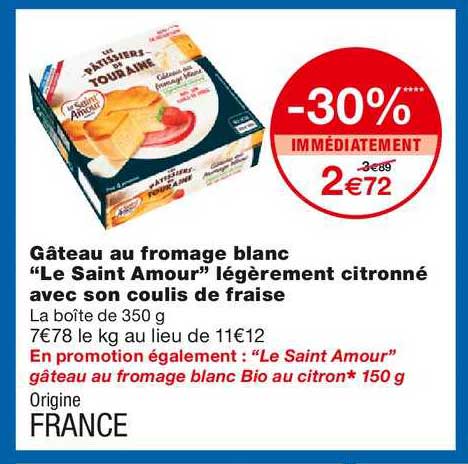 gâteau au fromage blanc "le saint amour" légèrement citronné avec son coulis de fraise