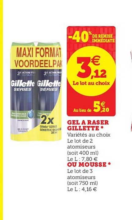 gel à raser gillette ou mousse -40% de remise immédiate