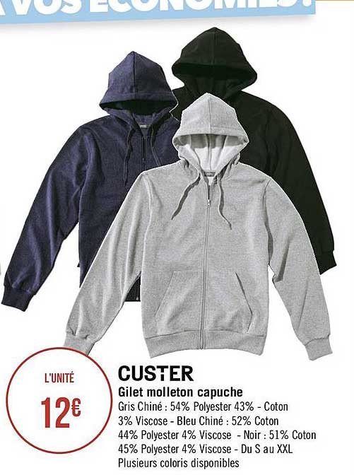 gilet molleton capuche custer