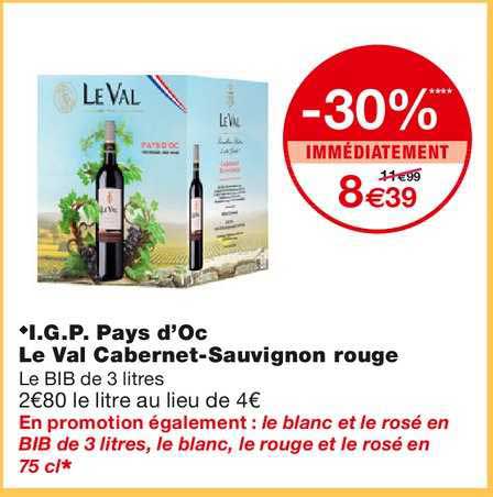 i.g.p. pays d'oc le val cabernet sauvignon rouge
