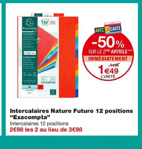 intercalaires nature future 12 positions "exacompta" -50% sur le 2ème article immédiatement