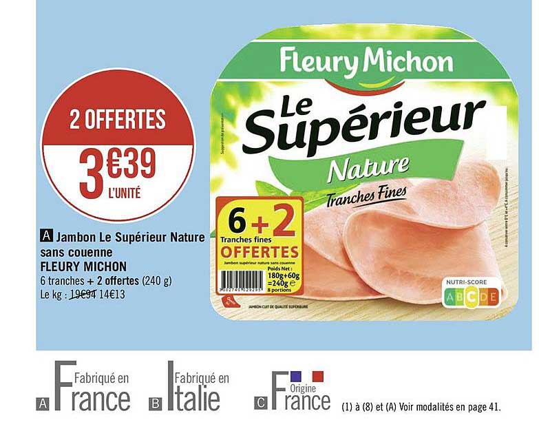jambon le supérieur nature sans couenne fleury michon
