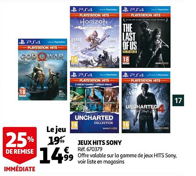 jeux hits sony 25% de remise immédiate