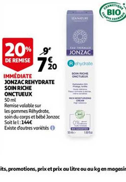 jonzac rehydrate soin riche onctueux 20% de remise immédiate