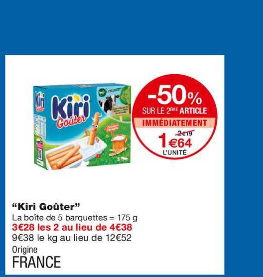 kiri goûter -50% sur le 2ème article immédiatement