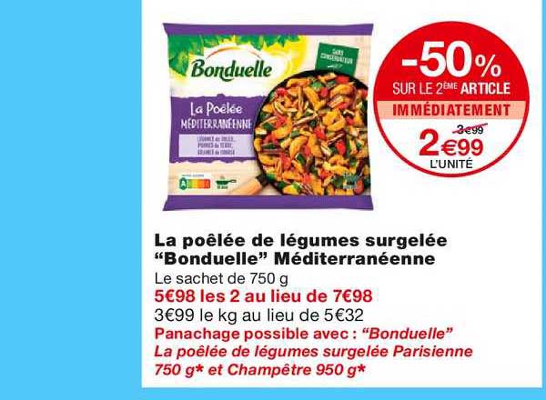 la poêlée de légumes surgelée "bonduelle" méditerranéenne -50% sur le 2ème article immédiatement