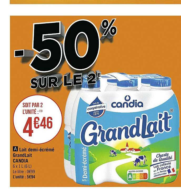 lait demi-écrémé grandlait candia