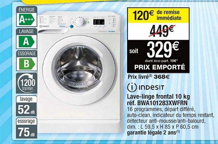 lave-linge frontal 10 kg indesit