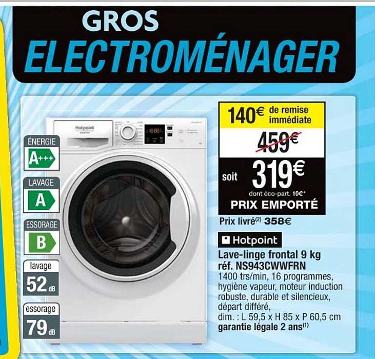 lave-linge frontal 9 kg hotpoint